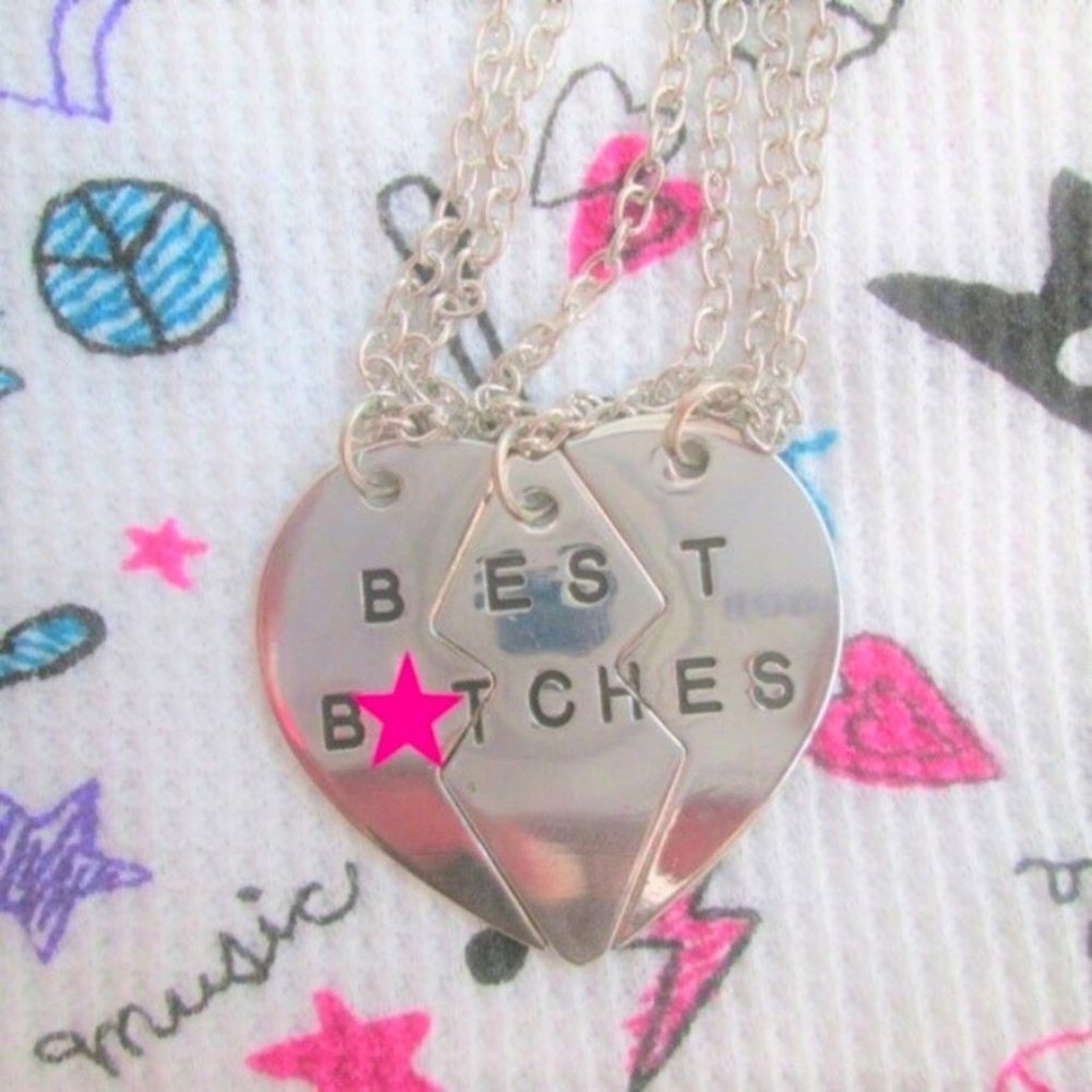 BEST B*TCHES friends Heart 3 Necklace Set lot new